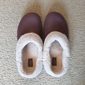 Pair of Purple and White Fuzzy Crocs